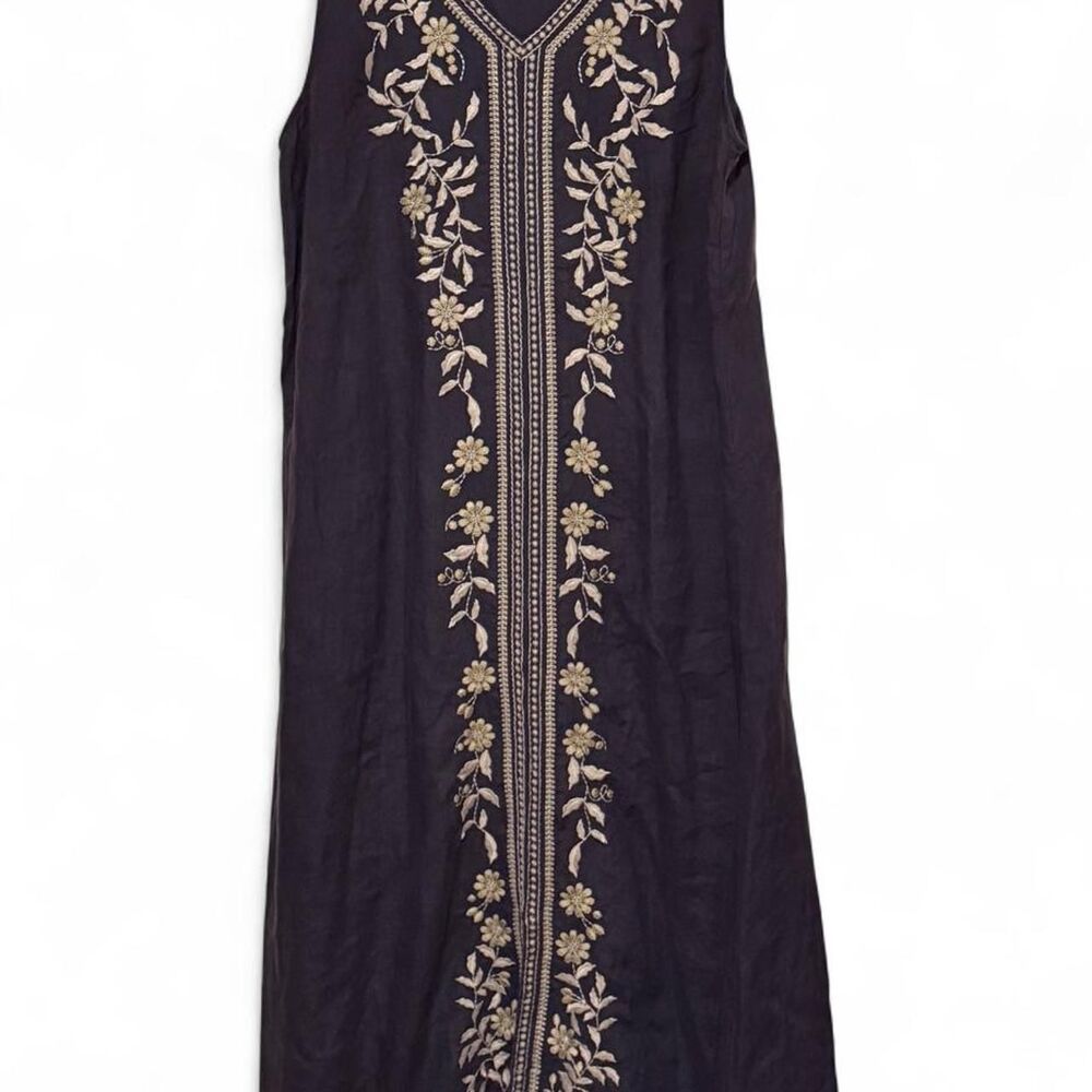 Pure Jill (J. Jill) Embroidered Heirloom Linen Sleeveless Maxi Dress Medium